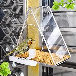 Window Bird Feeder with Camera, Wild Bird Feeders with Strong Suction Cups or Hanging Chain, Clear Smart Hummingbird Feeders, HD 1080P Video Camera, Remote Connection Mobile Phone (Triangle) asin的图片