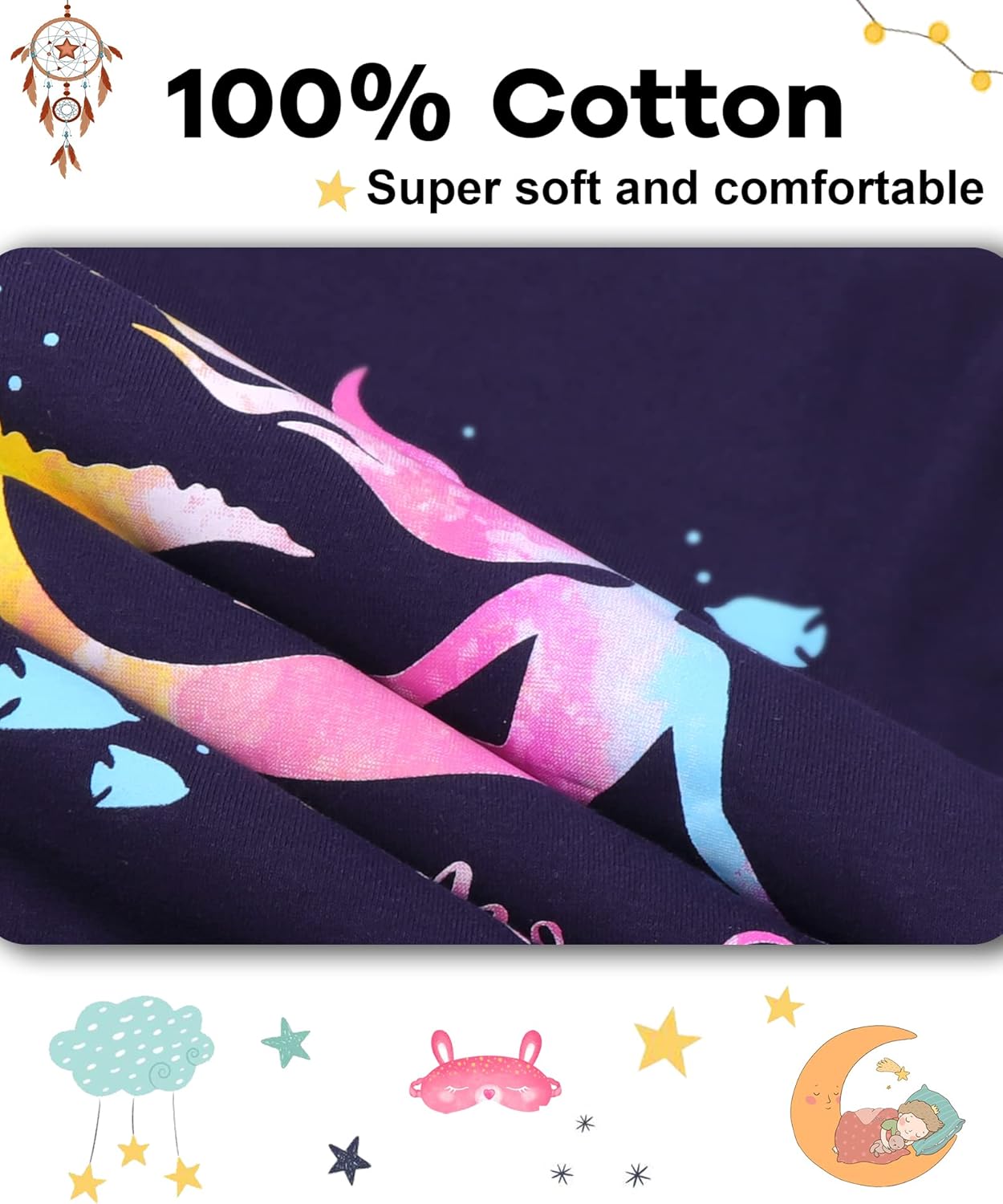 DAUGHTER QUEEN Girls 4 Pieces Cotton Pajamas Size 18 Months-12 Years - Image 6