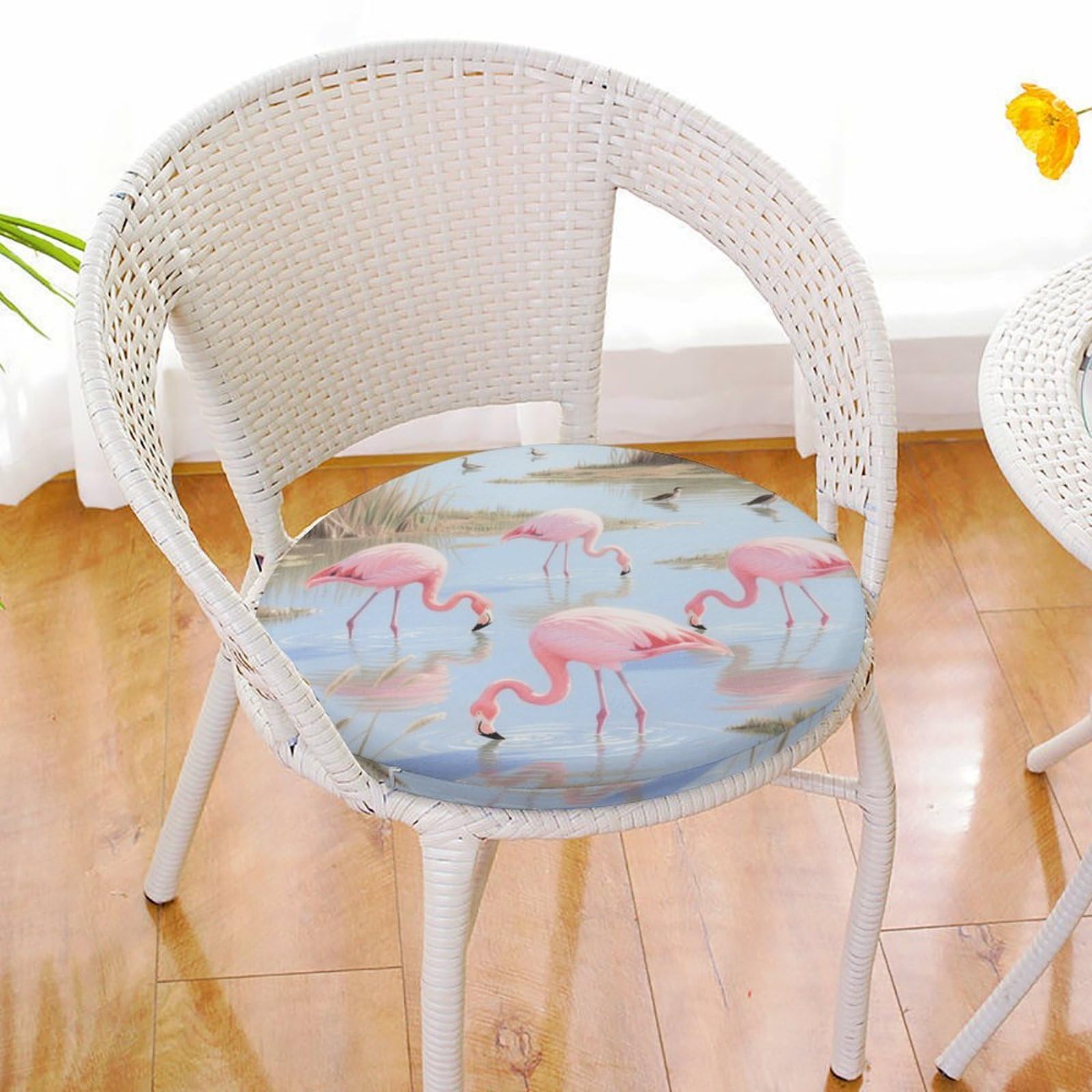 Foraging Flamingos okrągła poduszka, z dodatkiem pianki z pamięcią kształtu, poduszka na krzesło, pokrowiec poliestrowy z zamkiem błyskawicznym, poduszka do siedzenia na łóżko, sofę, krzesło