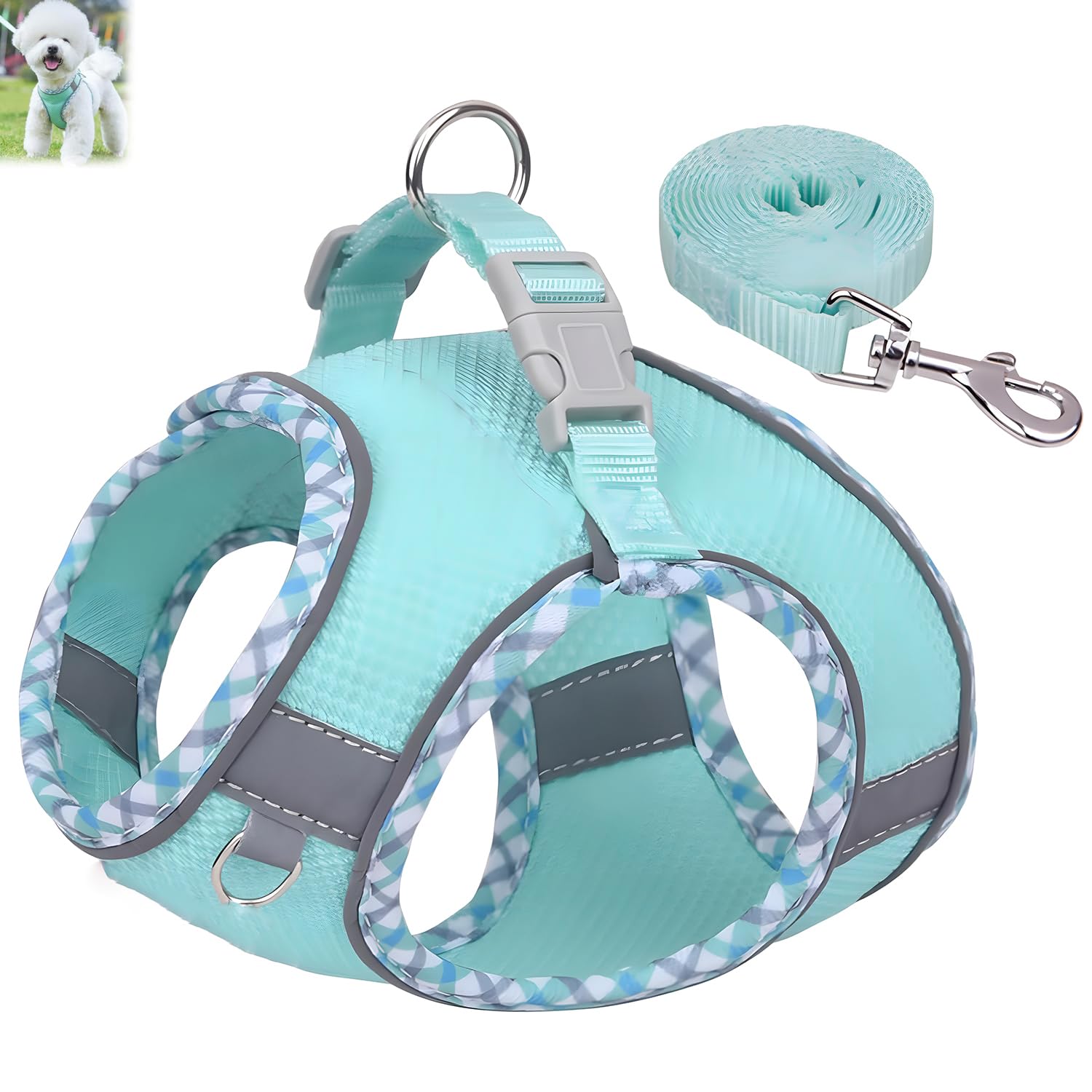 X spring Small Dog Harness and Leash, Easy Walk Dog Harness, S Code No Pull Adjustable Reflective Breathable Mesh Step Dog Harness for Small Medium Dog Cats, Puppy Outdoor Training (Green)