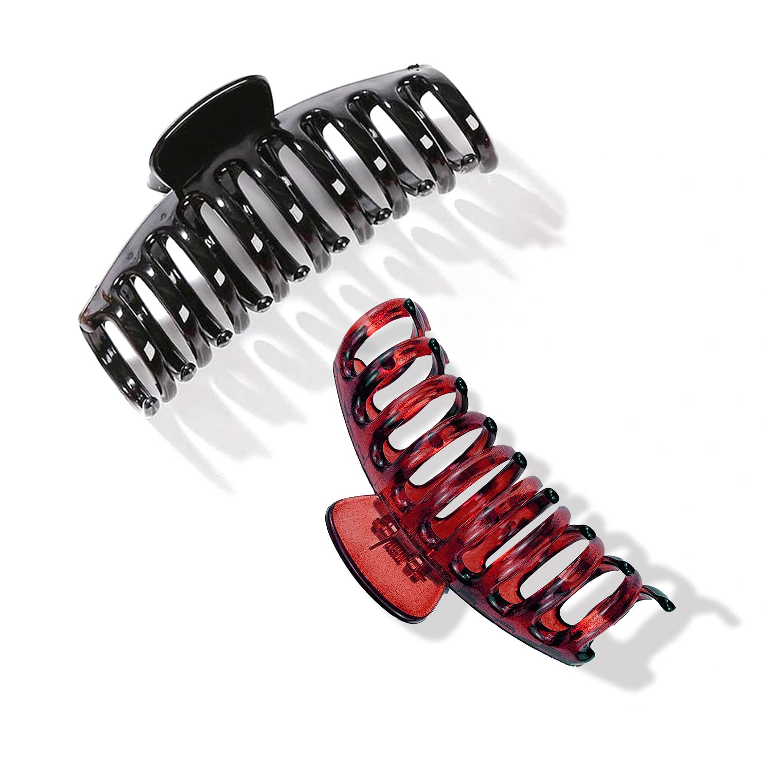 Pack of 2 11 cm Vintage Simple Plastic Claw Clips, Non-Slip Hair Pin Thick Hair Clips Hair Claw Hair Clips for Women (Black and Red Brown)