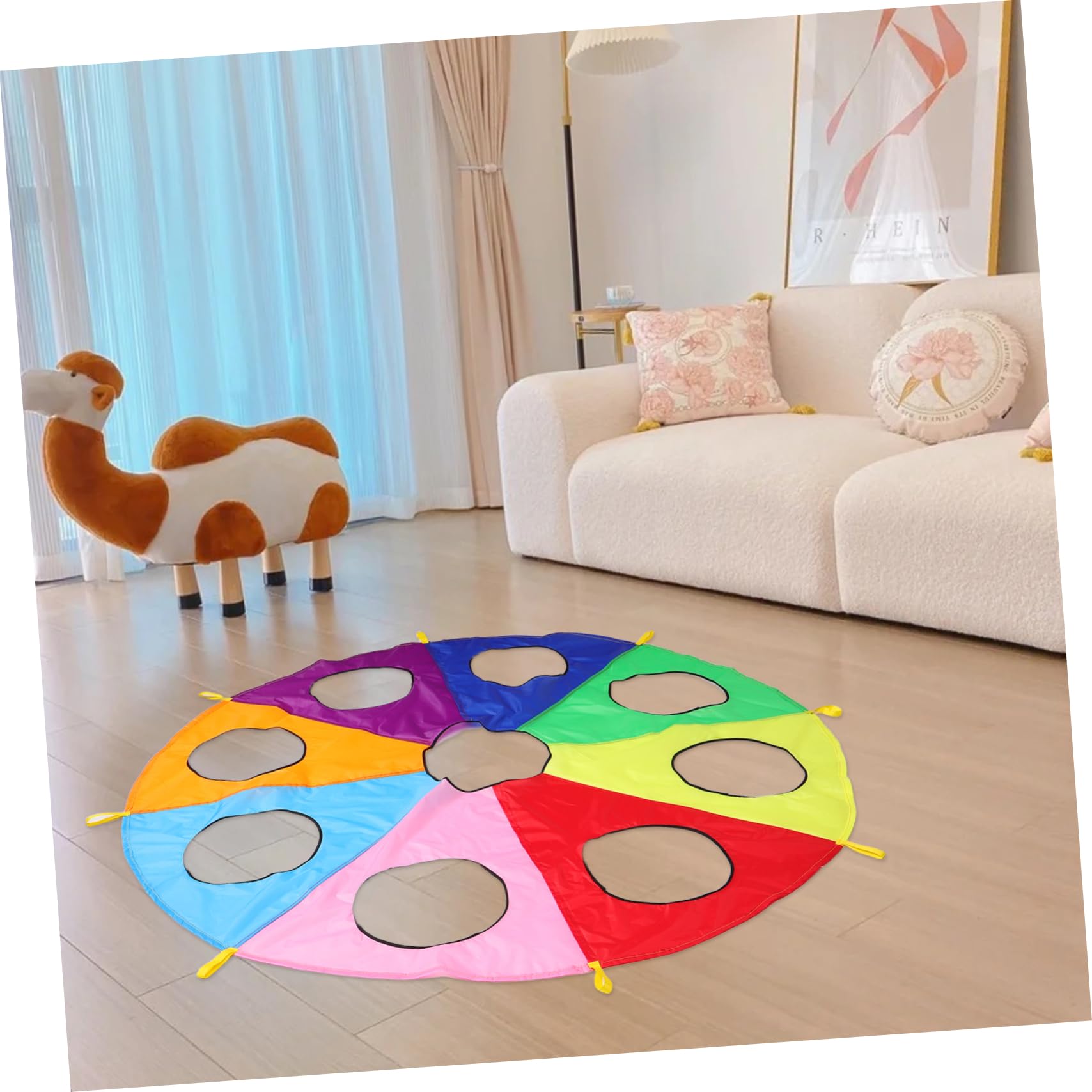 TOYANDONA Paracaídas Arcoíris con 9 Hoyos, Juego Cooperativo, Material Seguro Plegable para Niños Jardín de Infantes Actividades al Aire Libre