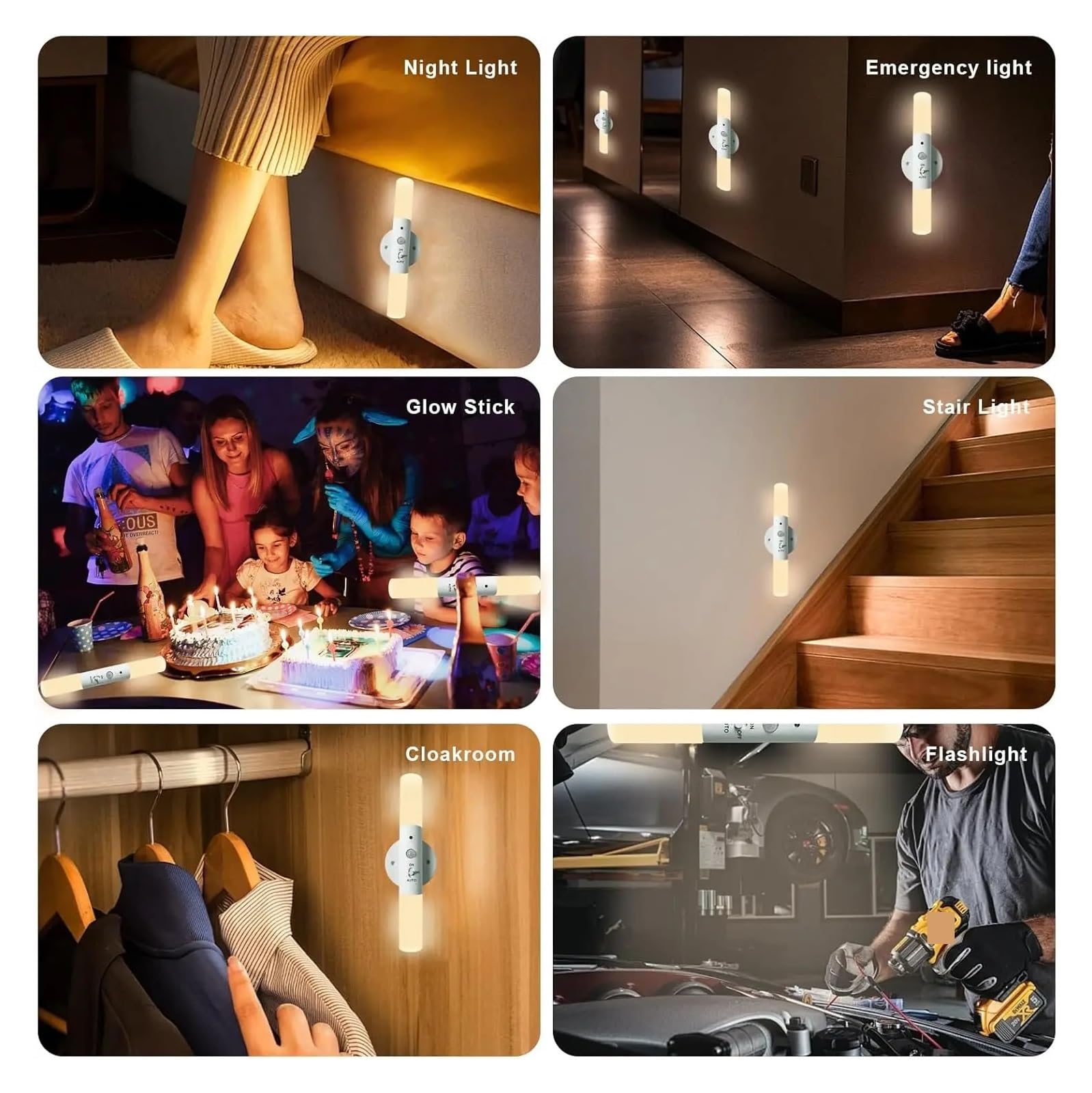 Lámpara De Pared LED Inalámbrica Recargable Con Sensor Movimiento Y Luz Nocturna Rotación 360°, Magnética, For Habitación, Cocina, Escaleras Armarios Fácil de instalar
