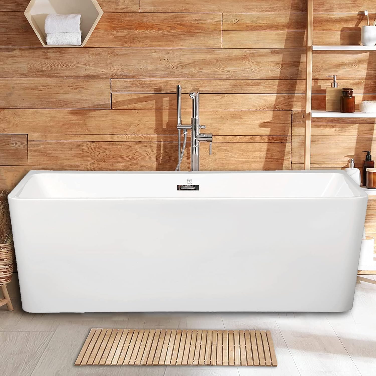 67" Acrylic Freestanding Bathtub, Elegant Rectangular Free Standing Tub