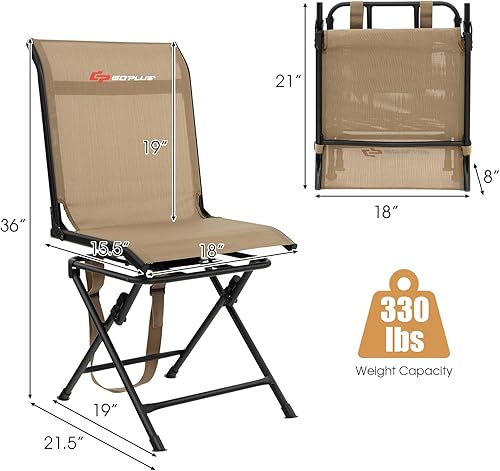 Miniatura 3 de Goplus Silla de caza, silla ciega giratoria de 360 con correa de transporte, capacidad de 330 libras, silla plegable y silenciosa de caza de