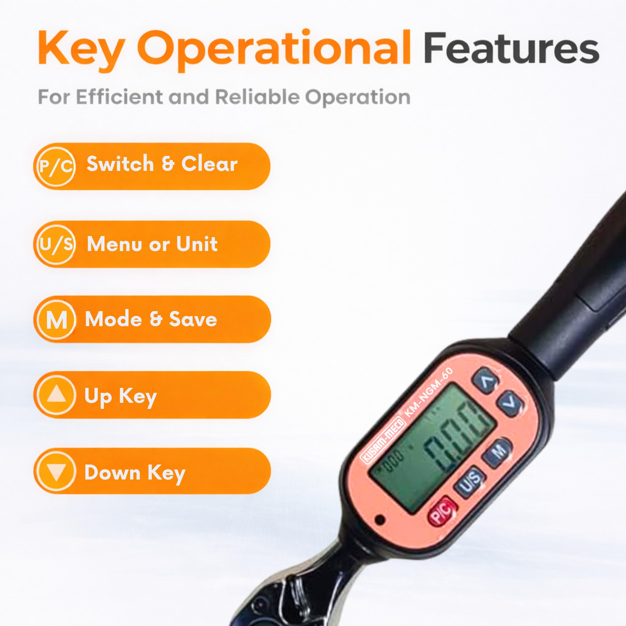 KUSAM-MECO KM-NGM-30 Mini Digital Torque Wrench (0.9-30 N.m) | ±2% Precision | LED & Buzzer Alert | 1/4" Drive | Digital Torque Tool for Automotive, Bike & Machinery Maintenance 2