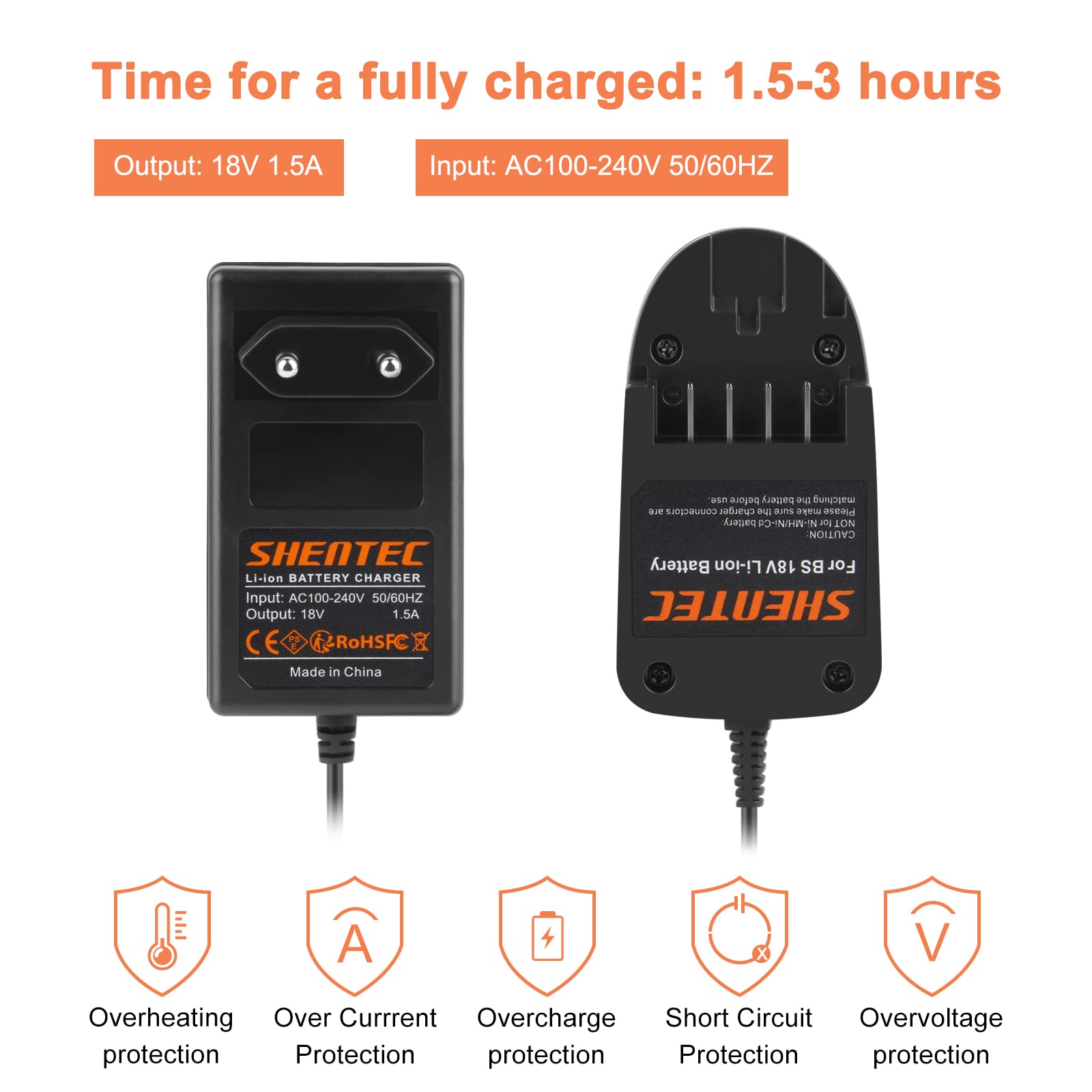 Shentec Li-Ion Cargador 18V Compatible con Bosch Batería 18V PBA 1600A005B0 2607335040 2607336039 2607336040 2607336207 2607336208