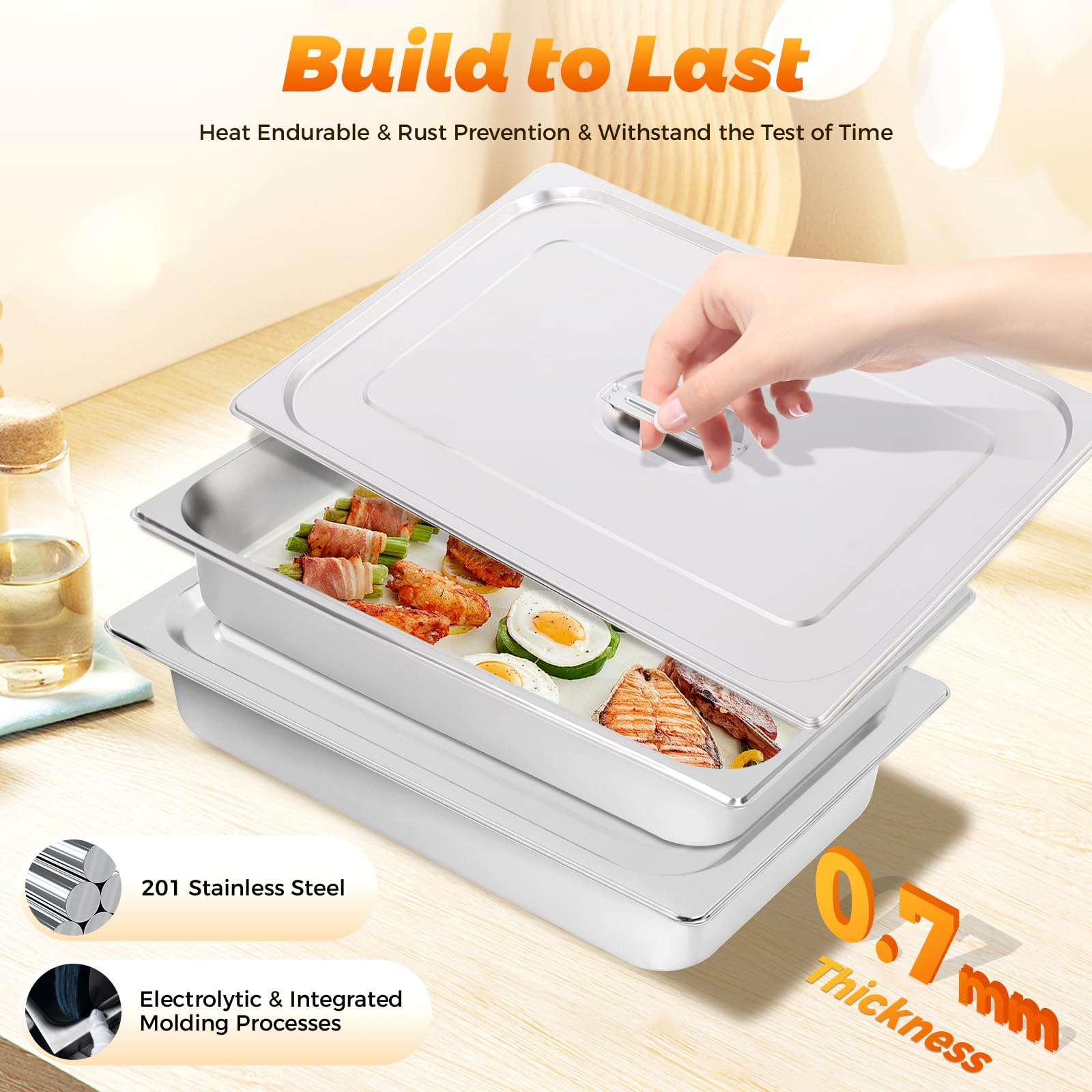 Contenitore Gastronorm GN 1/1, contenitore in acciaio inox con coperchio