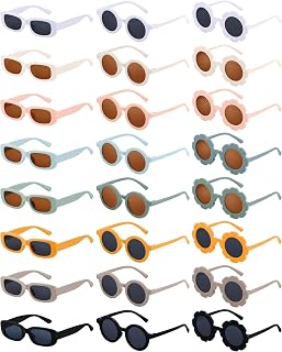 24 Pairs Kids Sunglasses Bulk Retro Rectangle Round Flower Sunglasses Vintage Cute Sunglasses for Toddler Girls Boys Beach Groovy Party Outdoor Eyewear, 3 Styles