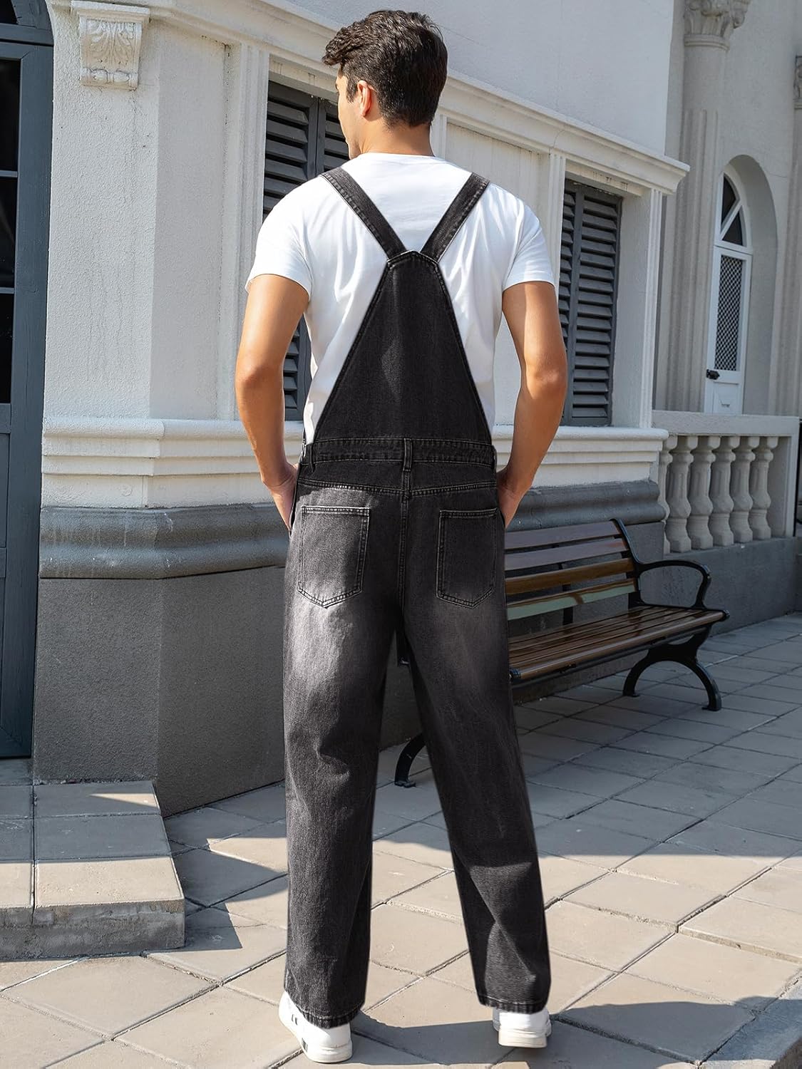 Runcati Men's Denim Bib Overall Ripped Distressed Jean Fashion Casual Adjustable Strap Loose Fit Hippie Jumpsuit - Image 4