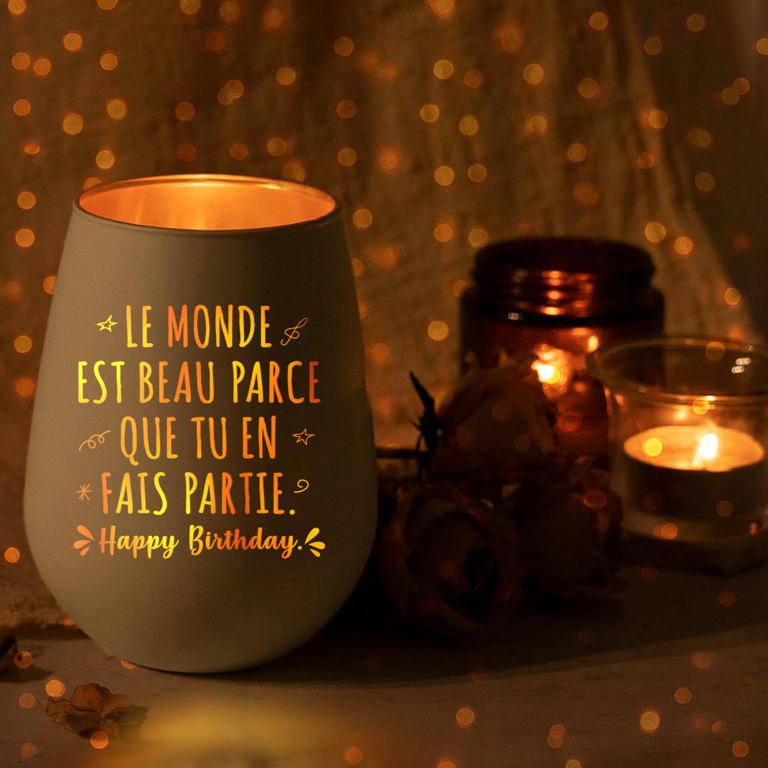 Bougie Bougeoir en Verre Romantique Cadeau Anniversaire Femme Happy Birthday