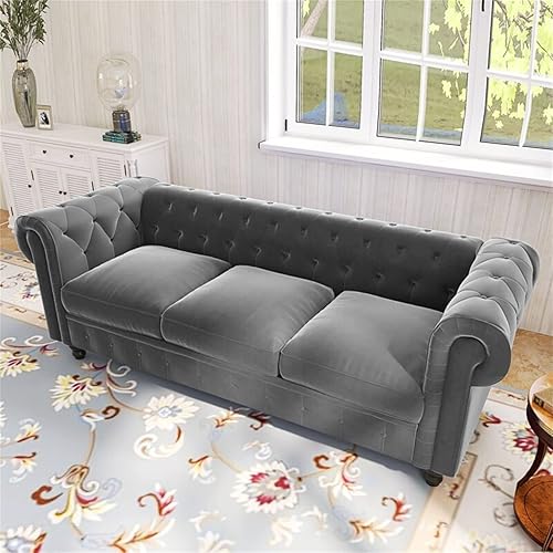 83.5 inch Modern 3-Seater Tufted backrest Cushioned Microfiber roll arm Chesterfield Sofa