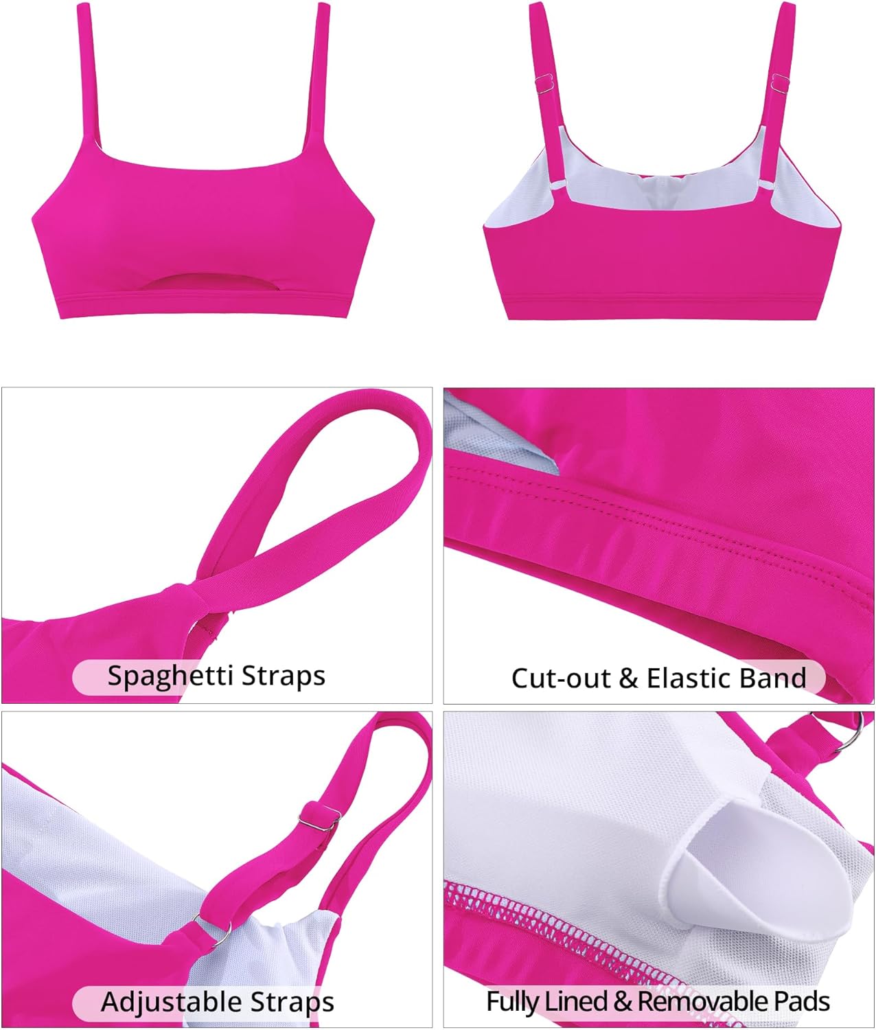 GRAPENT Bikini Tops for Women Cropped Tankini Tops Beach Padded Cut Out Adjustable Spaghetti Straps Swimwear Top Only - Image 6