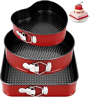 3 Piece Springform Cake Pan Set 8/9/10 Inch Heart Round Square Leakproof...