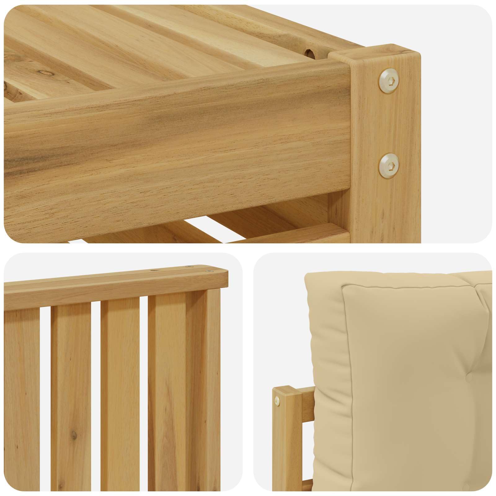 Gartenmöbelset 8-teilig aus massivem Akazienholz wetterfest Moderne Sitzgruppe für Terrasse Balkon Garten Esszimmer Wohnzimmer mit Tisch, Sofas, Stühlen, Kissen, modular, langlebig