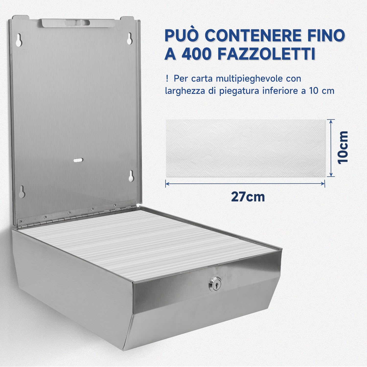 AIKE 400 Fogli Distributore di Asciugamani di Carta Commerciale in Acciaio Inox a Muro con Blocco AK5181 (H2 & Z-Fold Formato Carta Piegata 27 x 10 cm O Più Piccolo)
