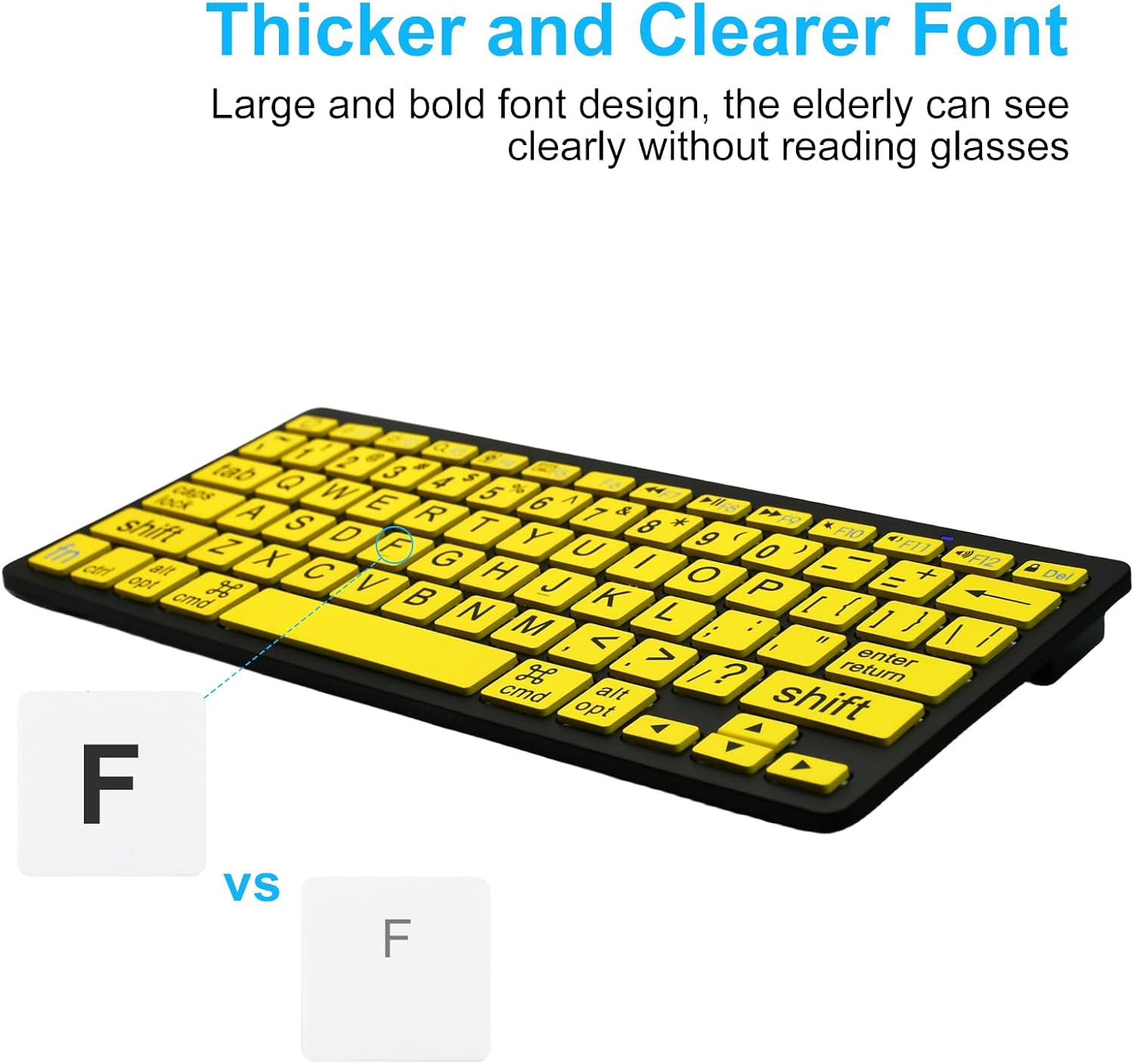 HXMJ-Large Print Mini Bluetooth Keyboard Compatible with iPad,iPhone,iPod,MacBook for Seniors and Visually Impaired Low Vision Individuals-White