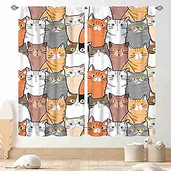 Cortinas de gato, desenho animado adorável gatinho kawaii gato animais coloridos engraçados cortinas de janela tratamentos para sala de estar quarto cozinha banheiro 2 painéis, 107 x 114 cm