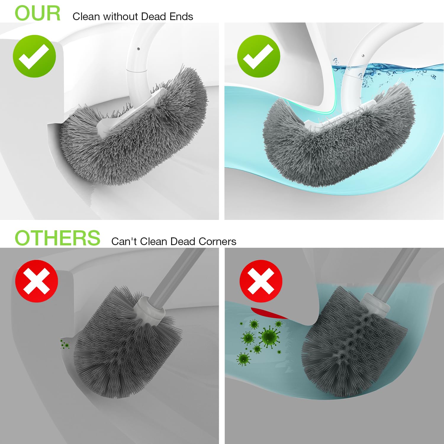 Toilet Bowl Brush and Holder, OSCIOSS Toilet Brush & Holder Set including Ergonomic Design, Compact Size, Durable Bristles - Image 2