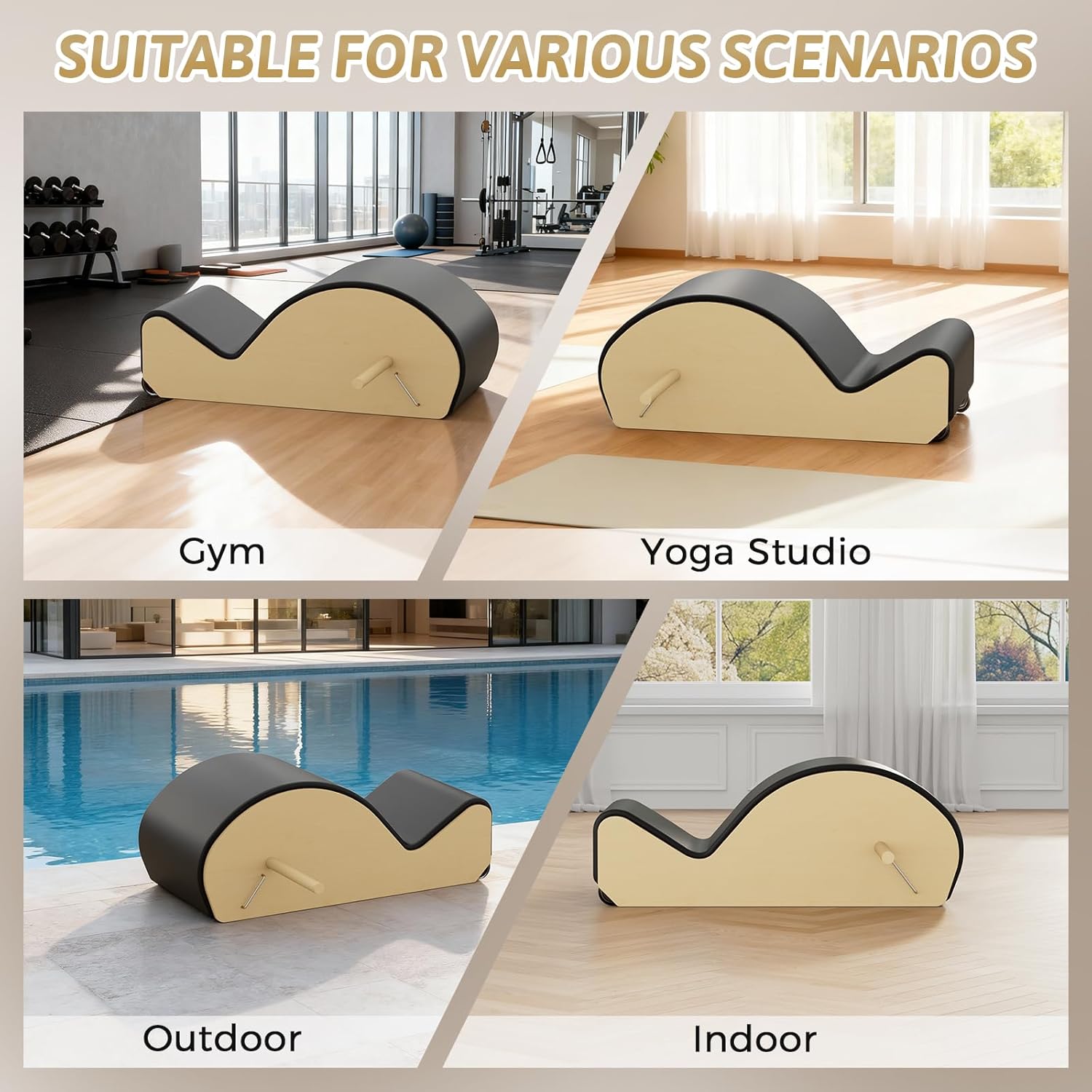 Wooden Black Pilates Arc with Spine Corrector for Core Strengthening Back Pain Relief, Pilates Spinal Corrector Arch Barrel for Back Flexibility，at Home Reformer Pilates Posture