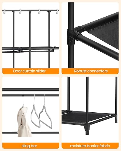 Miniatura 5 de Hzuaneri Armario portátil para dormitorio, 2 rieles de ropa con cubierta de tela, organizador de almacenamiento de ropa, 35.8 x 17.7 x 66 pulgadas,