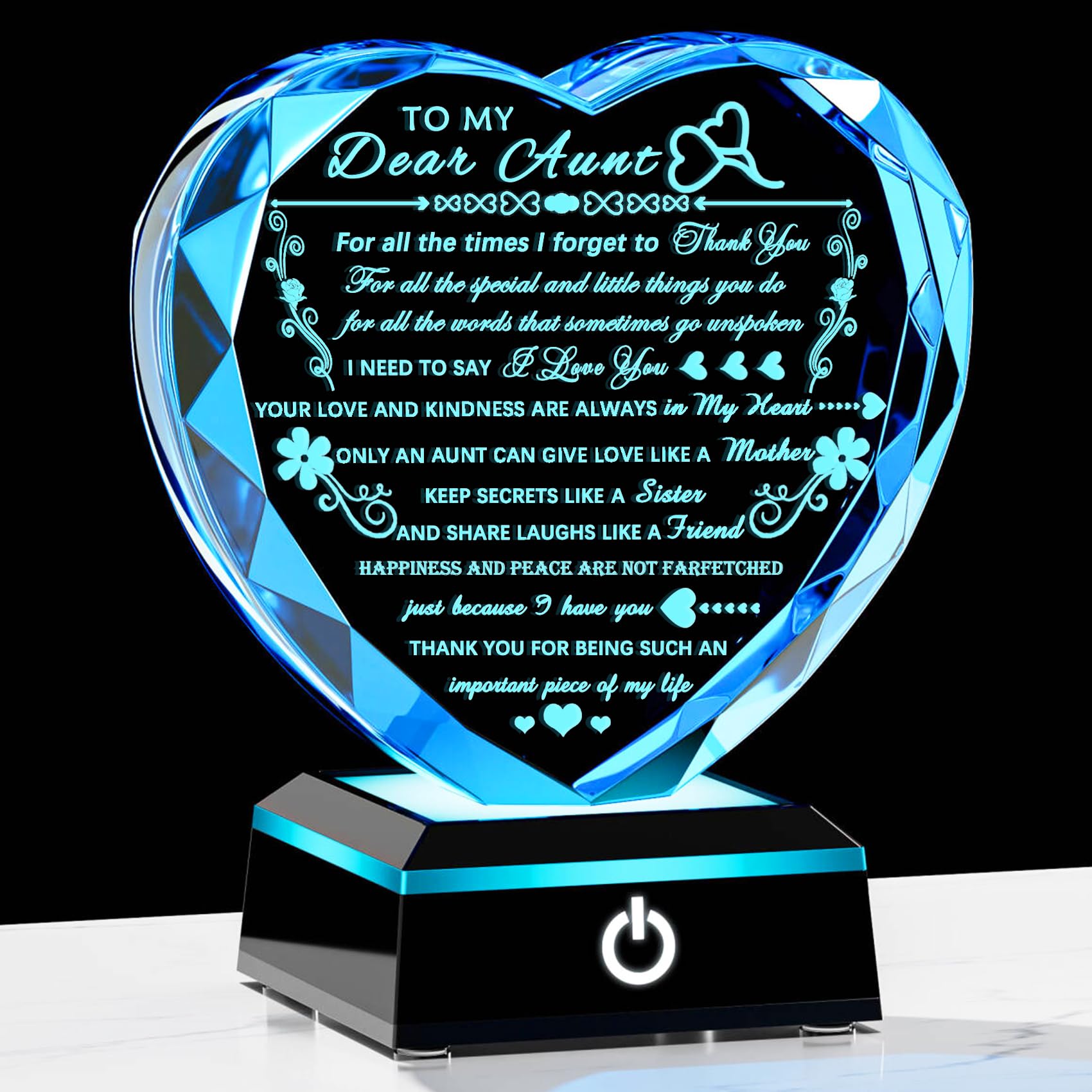 Arikyrist Aunt Gifts with Colorful LED Base Meaningful Crystal Heart Aunt Birthday Gifts from Niece Nephew Unique Presents for Auntie Christmas