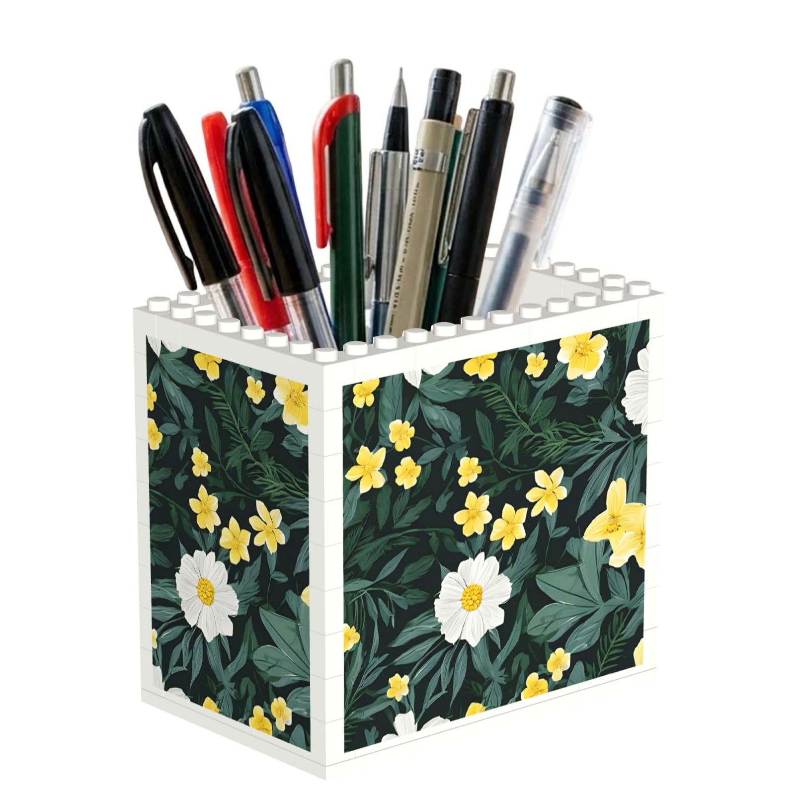 ESNAIUVCD Hawaiian Print Building Block Pen Holder - Pencil Holder For Desk/Classroom,Desk Accessories, Multifunctional Office Supplies Pen Organizer Pencil Cups(1pcs)