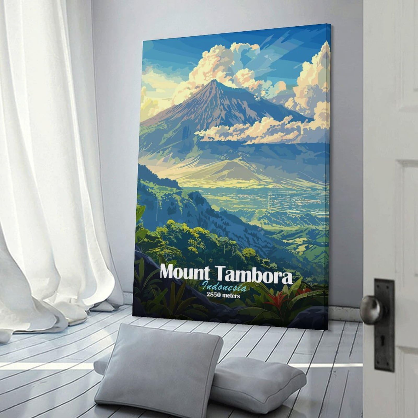 Junmoney Mount Tambora, Indonesia Room Decor Wall Art, 24x36inch(60x90cm), for Hallway, Lounge Or Guest Room, Gift Idea for Housewarming And Birthdays