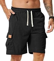Surenow Men's Corduroy Casual Shorts - Elastic Waist Drawstring, Multi-Pocket Summer Jogging Sport Shorts