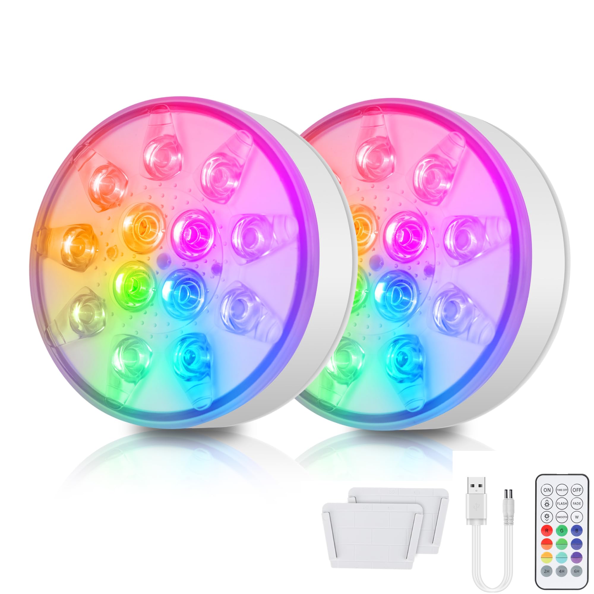2 Stück LED Poolbeleuchtung Unterwasser Wiederaufladbare, Unterwasser Licht mit Fernbedienung, IP68 Wasserdichte Teichbeleuchtung, Für Pool, Springbrunnen, Teiche, Aquarien, Hochzeiten, 16 Farben