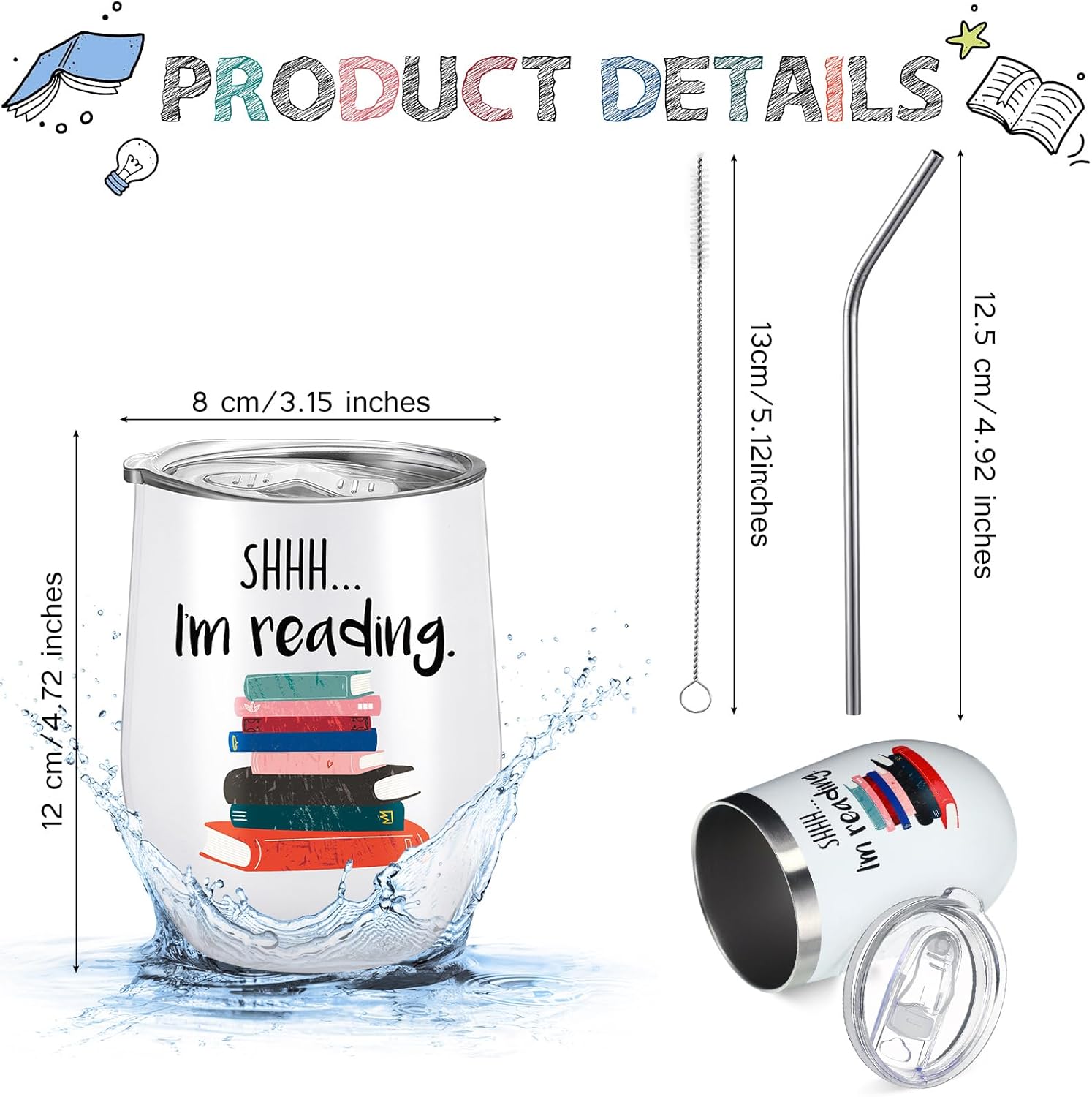Condition photo showing Good Condition for Sieral Sets of 4 Book Lovers Gifts for Women Bookish Gift Book Club Gifts Socks Stainless Steel Wine Tumbler Tote Bag Bookmark Valentines Gift for Reader, Teacher, Teenager, Librarian(Reading)