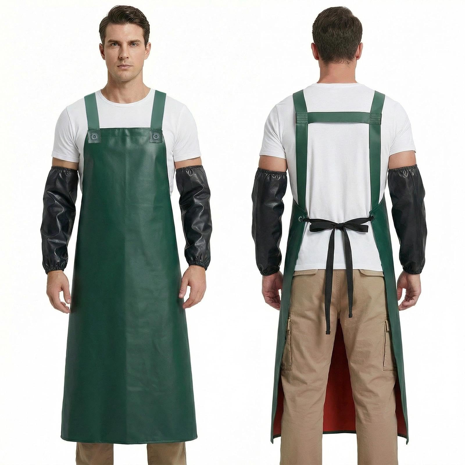 Eulihent 43" Waterproof Apron with Arm Sleeve Heavy Duty Work Apron Chemical Acid Stain Oil Resistant Apron Butcher Aprons with Adjustable Straps for Men Women Kitchen Chef Pet Shop