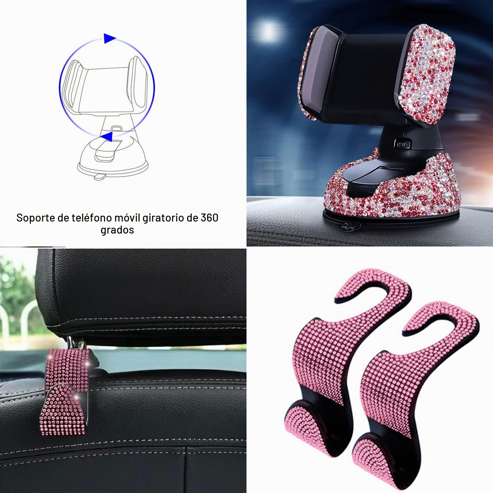 20 piezas Bling Auto Accesorios Interior Mujeres Brillantes Accesorios Bling Car Accessories Soporte para gafas para mujeres, soporte para teléfono móvil, anillo de encendido