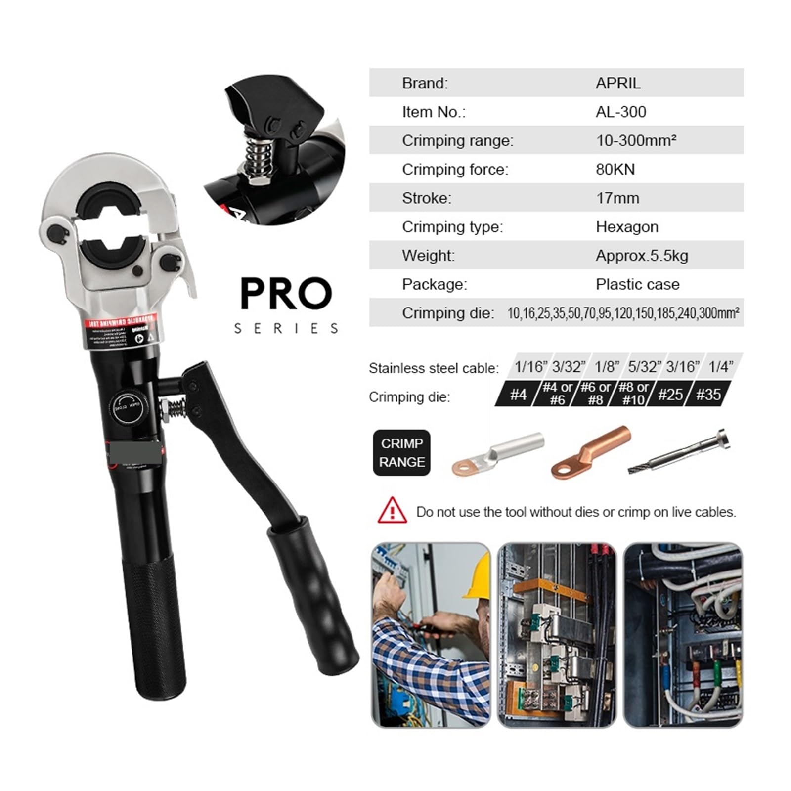 Strumento di crimpatura idraulico, Pinza for crimpatura idraulica GC-300/AL-300 Pinza for piegare capicorda ， 10-300 Pressione dello strumento di compressione idraulica Pressione 8T per cavi di batter