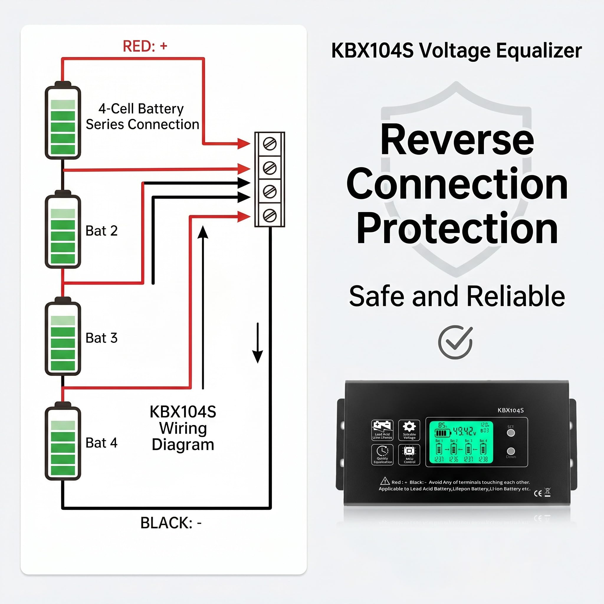 Equilibrador de batería, ecualizador de batería de 48 V KBX104S, regulador de ecualizador de voltaje de batería 12/24/36/48/96V