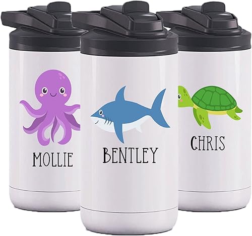AVITO Regalo personalizado de animales marinos, acero inoxidable, vaso de 12 onzas con tapa de cierre y pajilla, vaso para niños, taza temática del