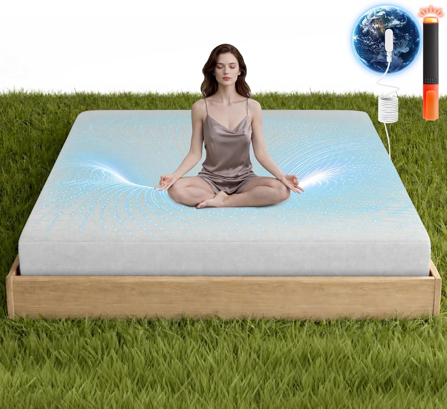 Grounding Sheets for Bed Sleeping, 90% Tencel and 10% Pure Silver Fiber Grounded Sheet Connect to The Earth Energy with 15 Feet Cord and Test Pen for Better Sleep Relieve Stress (Cold White, Queen)
