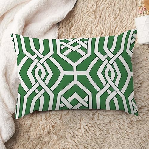 ArogGeld Funda de cojín lumbar con rayas geométricas de color verde pavo real, enrejado imperial, funda de almohada geométrica verde para decoración