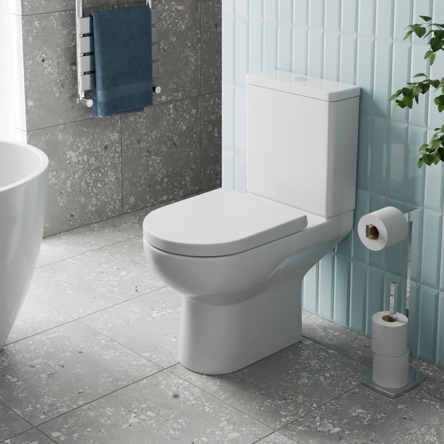 Affine® Vichy Modern Bathroom Close Coupled Rimless Toilet WC Toilets Soft Close Top Fix Seat Dual Flush Cistern D Shape Pan Ceramic, White Gloss