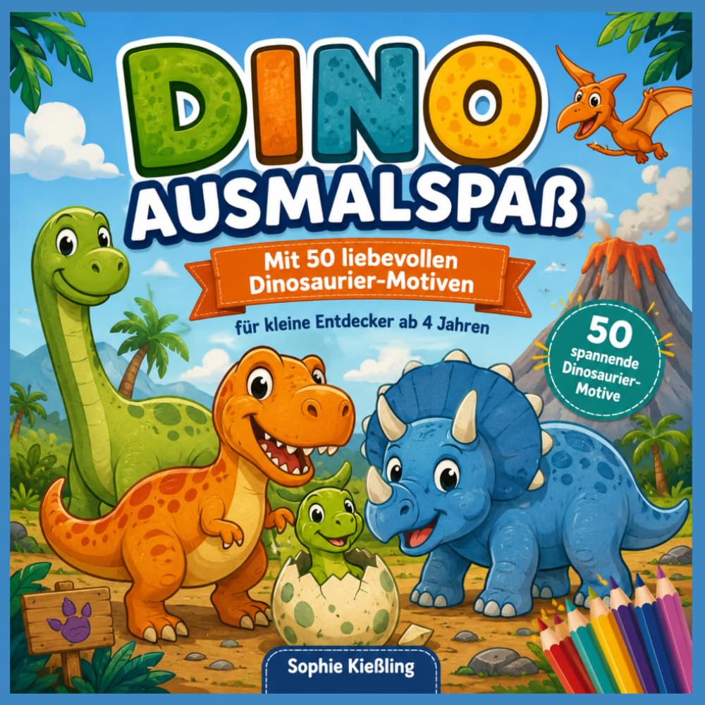 Dino Ausmalspaß: Mit 50 liebevollen Dinosaurier-Motiven für kleine Entdecker ab 4 Jahren