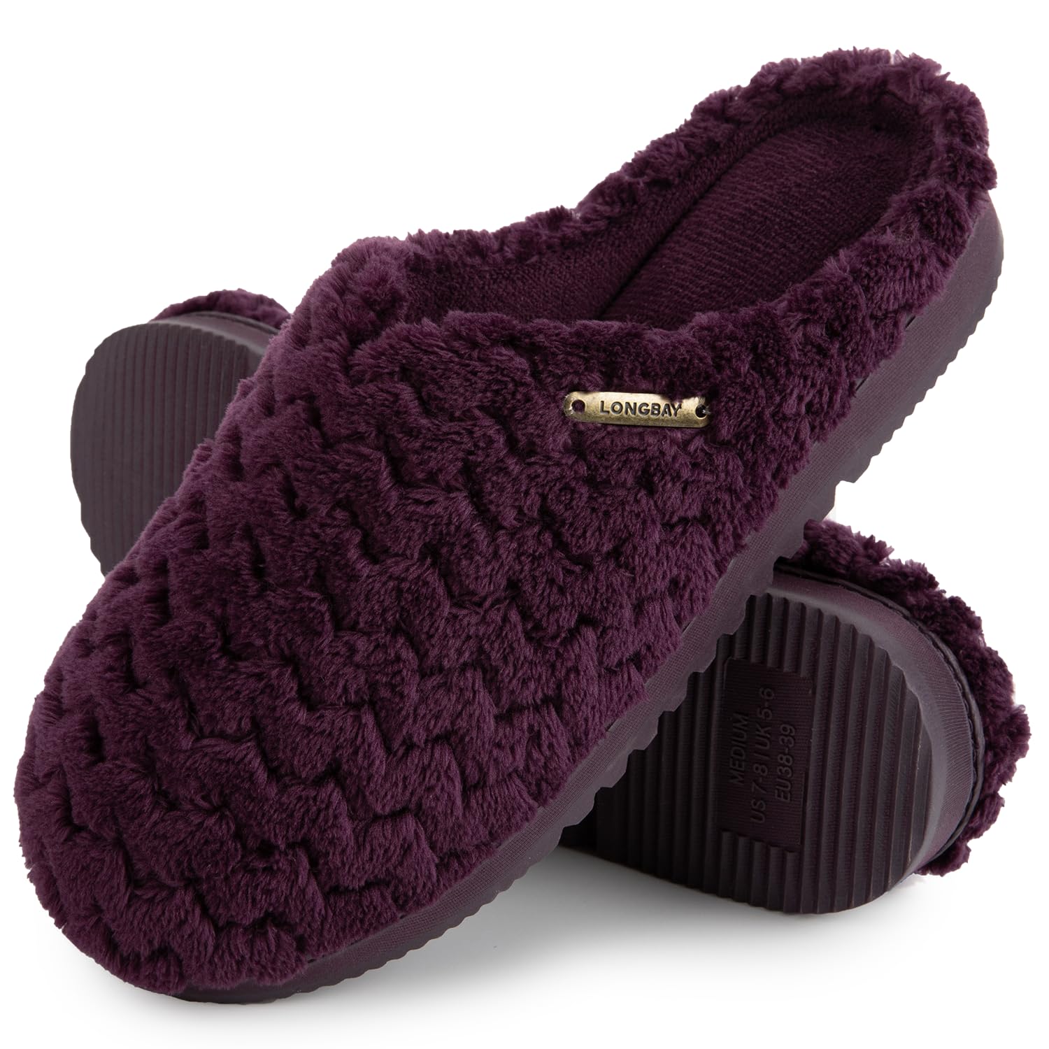 LongBay Damen Hausschuhe mit Memory Foam und Plüsch rutschfeste Pantoffeln