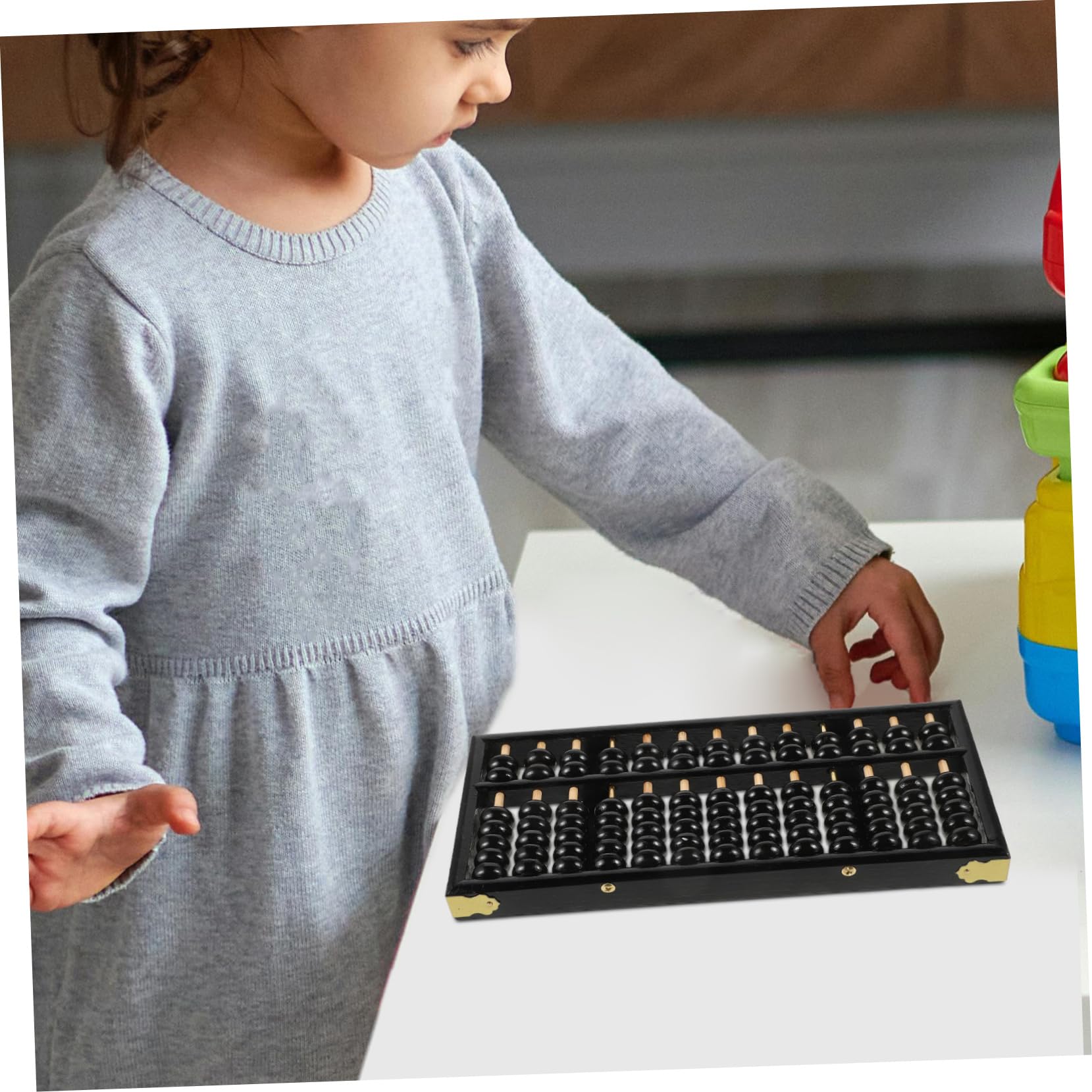 Abaco per Bambini 13 Aste 7 Perline in Legno Massello Nero | Pallottoliera Educativa per Studenti, Finitura Liscia, Design Compatto da Riporre Facilmente