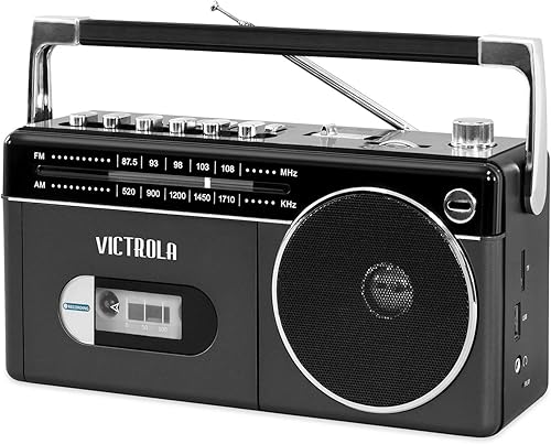 Miniatura 5 de Victrola VBB-25-SLV Mini Bluetooth Boombox con reproductor de casete, grabadora y radio AMFM, plateado