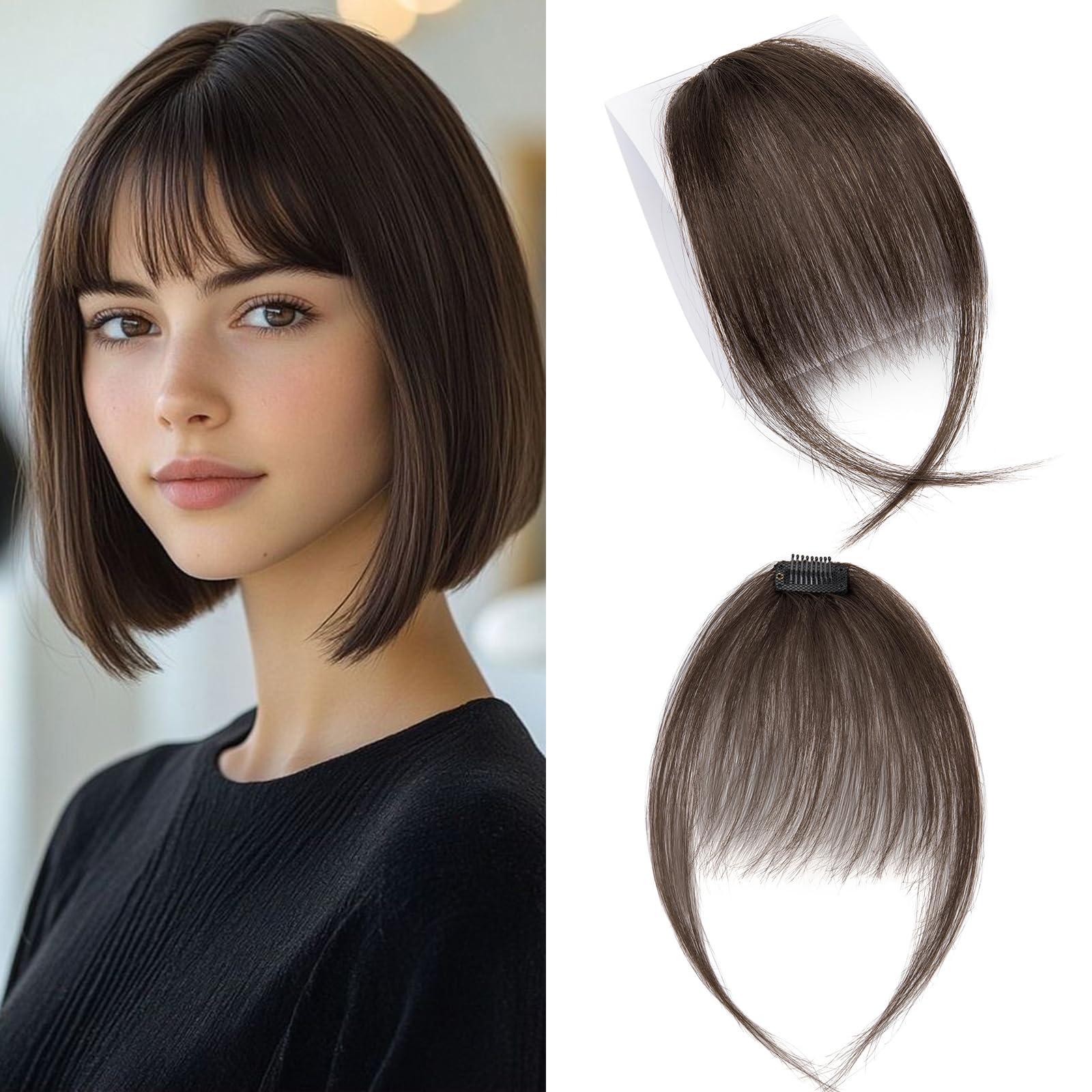 TESS 100% Real Human Hair Clip in Fringe Extensions Korean Kpop Popular Air Bangs