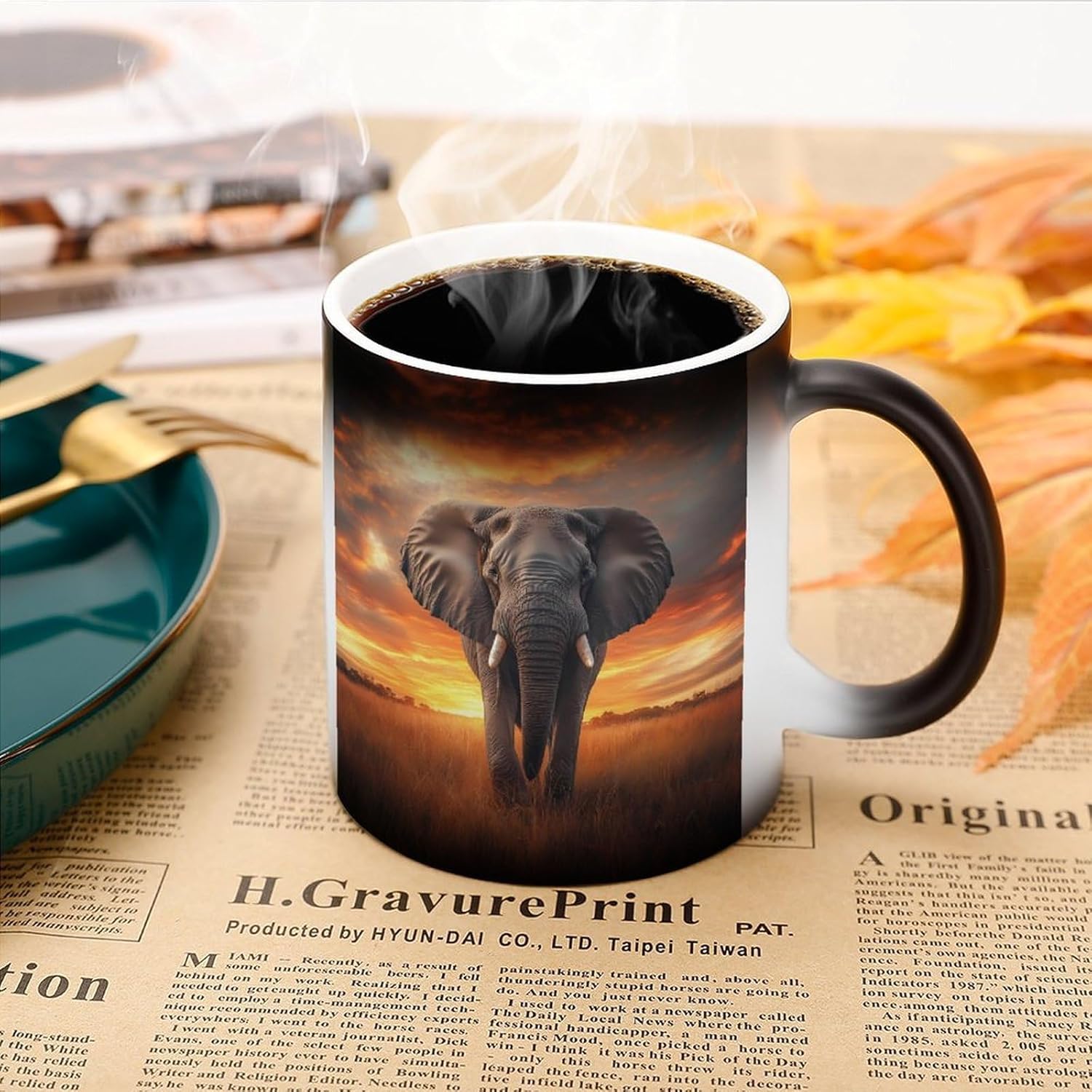 Elephant Sunset Funny Color Changing Coffee Mug Ceramic Magic Cup Personalized Discoloration Tea Mugs