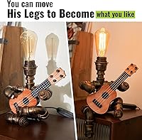 Vista 3 de Vintage Industrial Robot Guitar Table Lamp with Bulb - Remote Control,Timer,Dimmable - Cool Gifts for Music Lovers,Men,& Musicians - Steampunk &