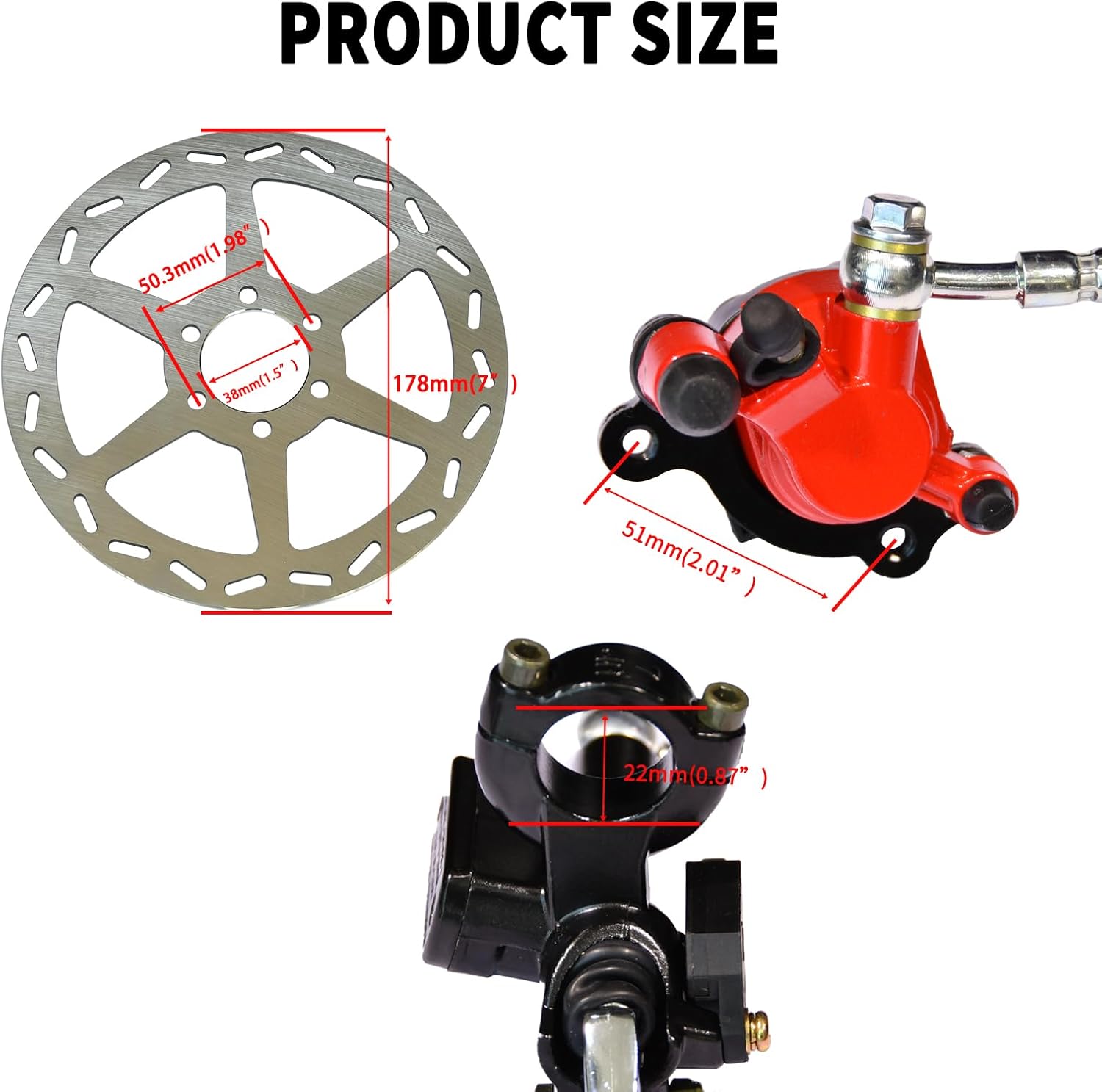 Mini Bike Hydraulic Disc Brake Caliper Assembly Kit 180mm Rear Brake Disc Rotor Suitable for Coleman Motovox Predator 79cc 97cc Baja Doodle Bug DB30 Blitz Dirt Bug Racer