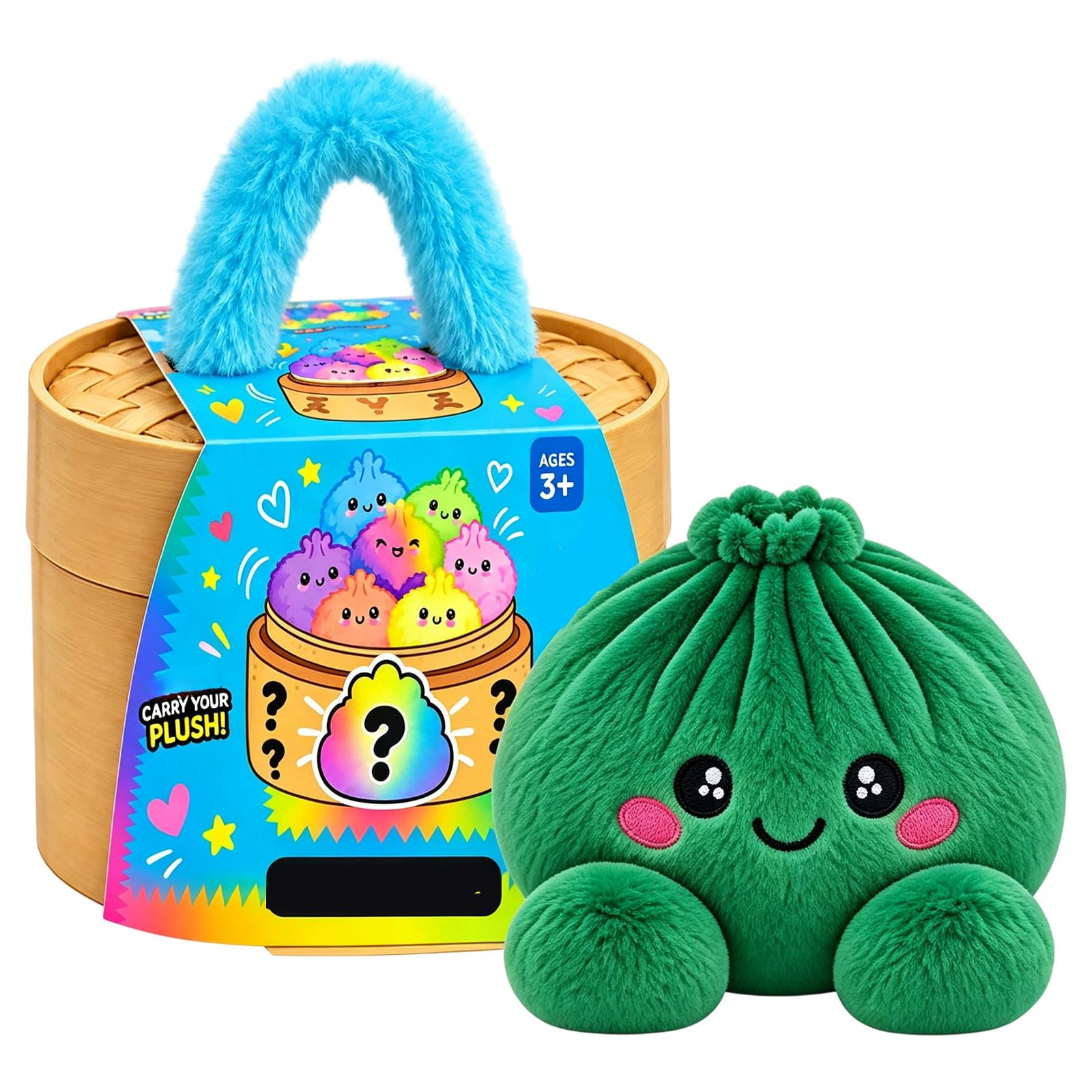 Plush Dumpling Mystery Squishy Bao Bun with Steamer Blind，Dark Green