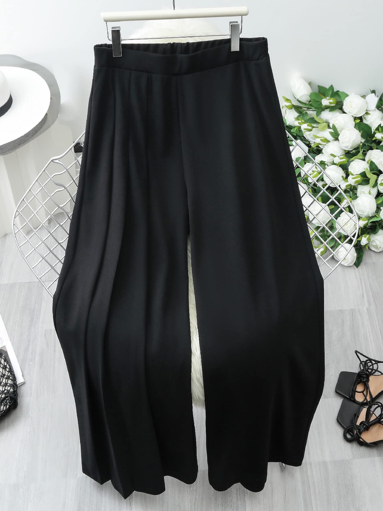 EVLTN Plus Size Pants Women Plus Plicated Detail Wide Leg Pants Plus Size Pants Women Color Black Size
