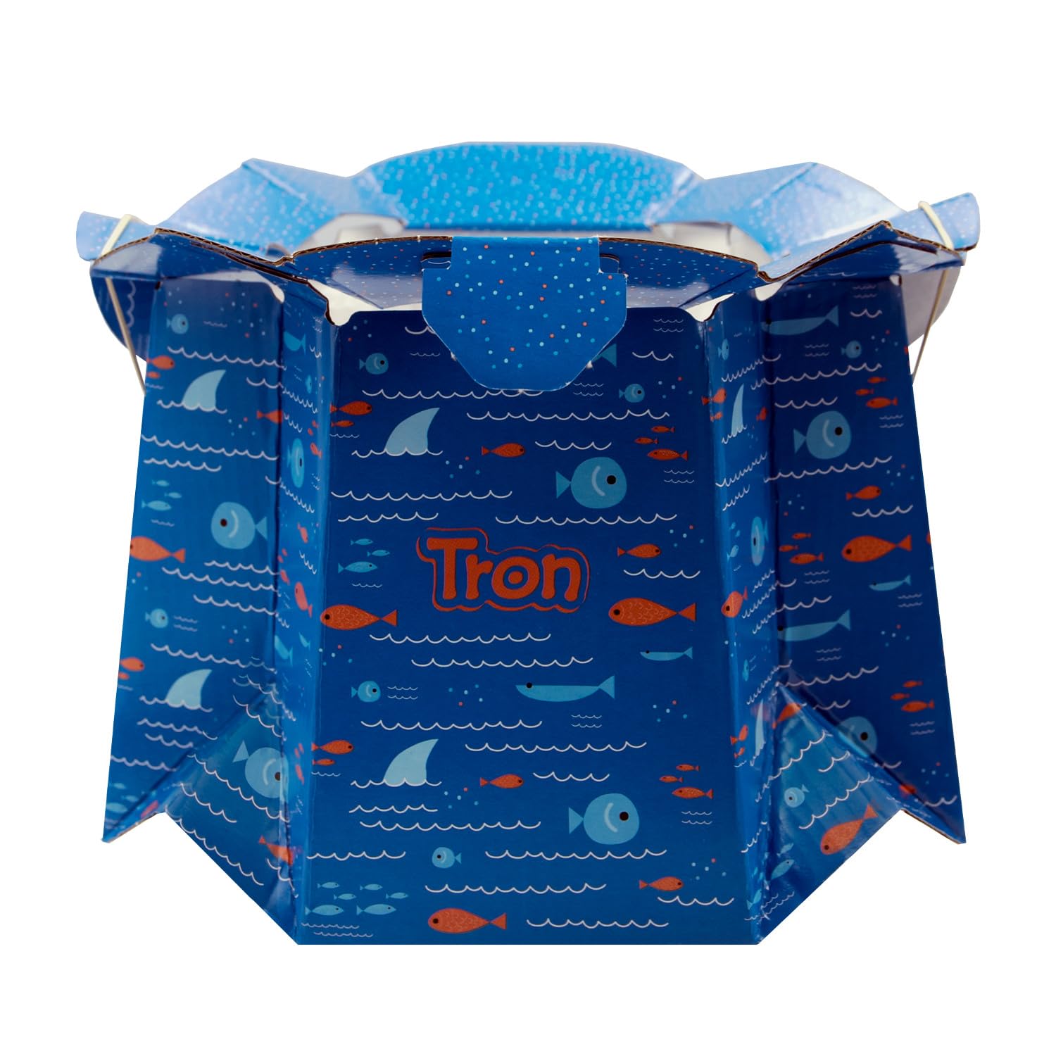 Disposable potty for children, holds pressure of 30 kg, easy to use, absorbs liquids and eliminates odors, design: fish, Weiß